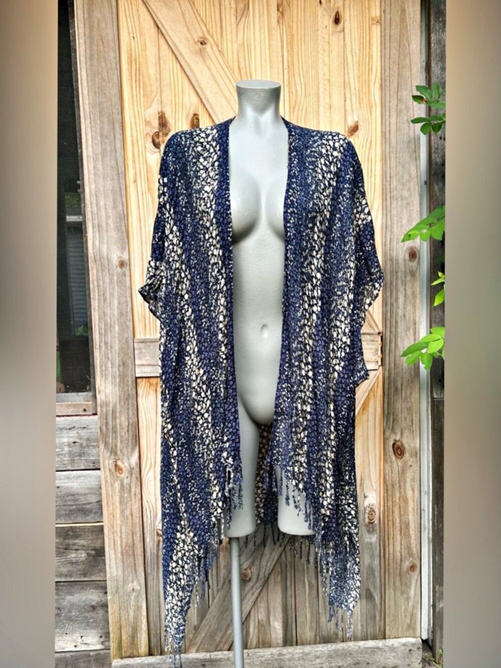 American Eagle Navy Blue Floral Fringe Boho Kimono Wrap~OS~New